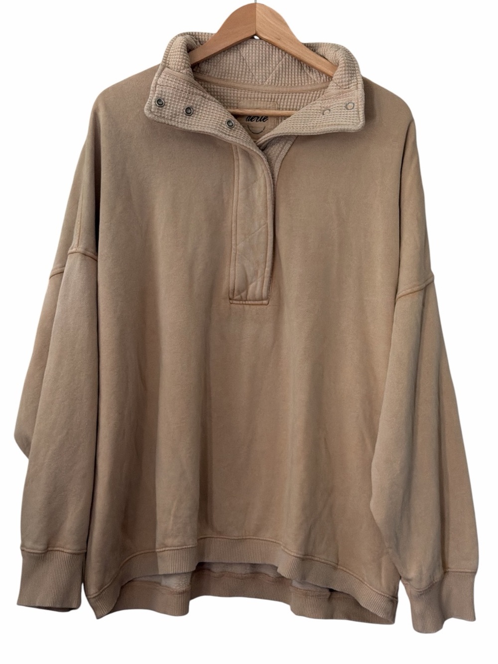 Aerie Oh Snap! Oversized Sweatshirt Women’s XXL Cozy Minimalist Clean Girl Tan
